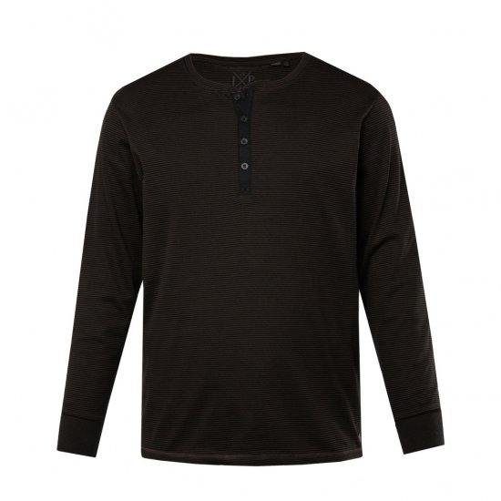 JP1880 T-Shirt Henley Long Sleeve Striped Brown TALL - ODZIEŻ MĘSKA MT-6XLT - WYSOKIE-rozmiary