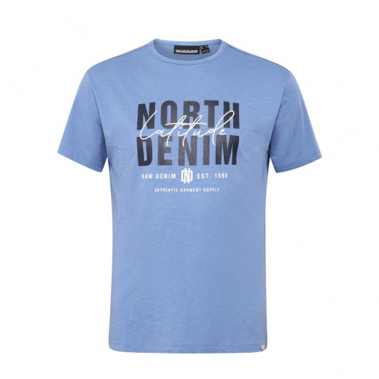 North Latitude Denim Printed Logo T-Shirt Dusty Blue - Koszulki - T-shirty meskie Duże Rozmiary - 2XL-14XL