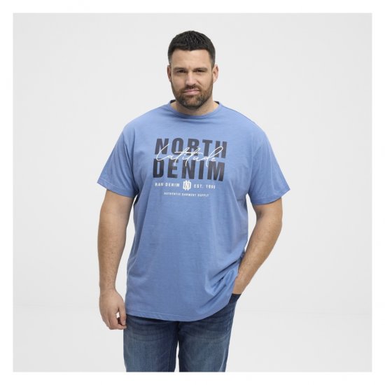 North Latitude Denim Printed Logo T-Shirt Dusty Blue - Koszulki - T-shirty meskie Duże Rozmiary - 2XL-14XL