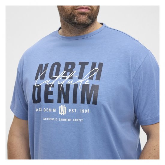 North Latitude Denim Printed Logo T-Shirt Dusty Blue - Koszulki - T-shirty meskie Duże Rozmiary - 2XL-14XL