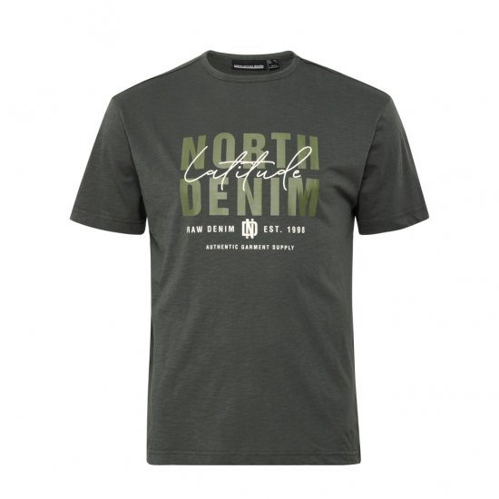 North Latitude Denim Printed Logo T-Shirt Dark Dust Green - Koszulki - T-shirty meskie Duże Rozmiary - 2XL-14XL