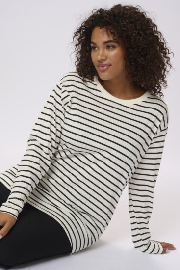 Kaffe Curve Winni Długi rękaw T-shirt Antyczna biel/Czarny pasek - T-shirty - 