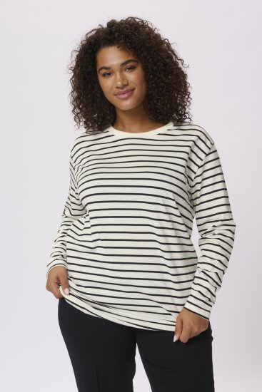 Kaffe Curve Winni Długi rękaw T-shirt Antyczna biel/Czarny pasek - T-shirty - 