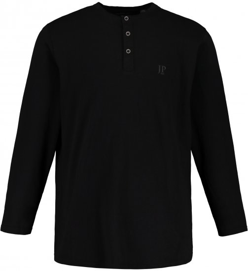 JP1880 Henley T-Shirt Long Sleeve Black TALL - ODZIEŻ MĘSKA MT-6XLT - WYSOKIE-rozmiary