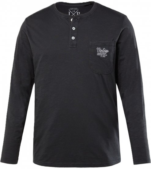 JP1880 T-Shirt Henley Long Sleeve Black TALL - ODZIEŻ MĘSKA MT-6XLT - WYSOKIE-rozmiary
