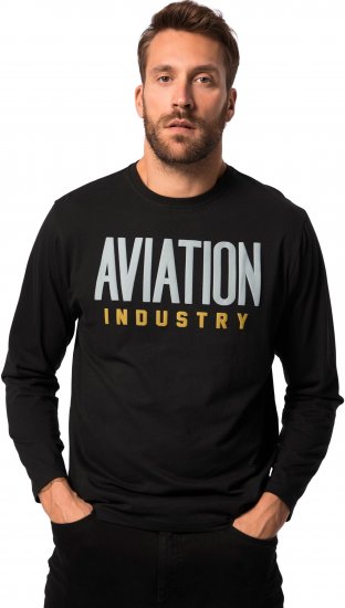 JP1880 T-Shirt Long Sleeve Aviation Black TALL - ODZIEŻ MĘSKA MT-6XLT - WYSOKIE-rozmiary