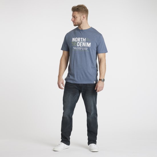 North Latitude Denim Printed T-Shirt Blue Melange TALL - TALL koszulki - Koszulki dla wysokich mężczyzn
