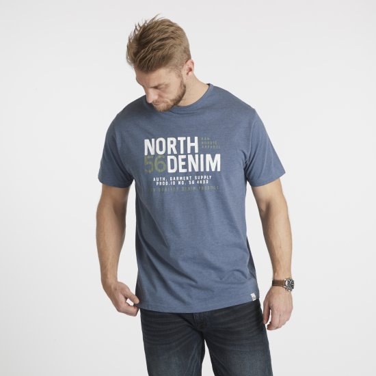 North Latitude Denim Printed T-Shirt Blue Melange TALL - TALL koszulki - Koszulki dla wysokich mężczyzn