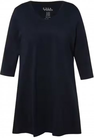 Ulla Popken V-Neck Swing A-line Hem Cotton Knit Tunic Navy - T-shirty - 