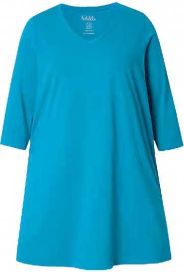 Ulla Popken V-Neck Swing A-line Hem Cotton Knit Tunic Cerulean - T-shirty - 