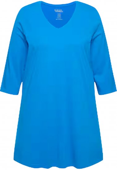 Ulla Popken V-Neck Swing A-line Hem Cotton Knit Tunic Azure - T-shirty - 