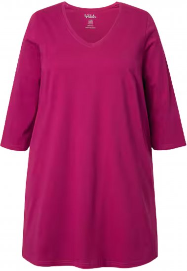 Ulla Popken V-Neck Swing A-line Hem Cotton Knit Tunic Magnolia Red - T-shirty - 