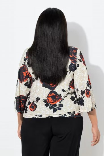 Ulla Popken Rose Print Faux Wrap Top Off-White - T-shirty - 
