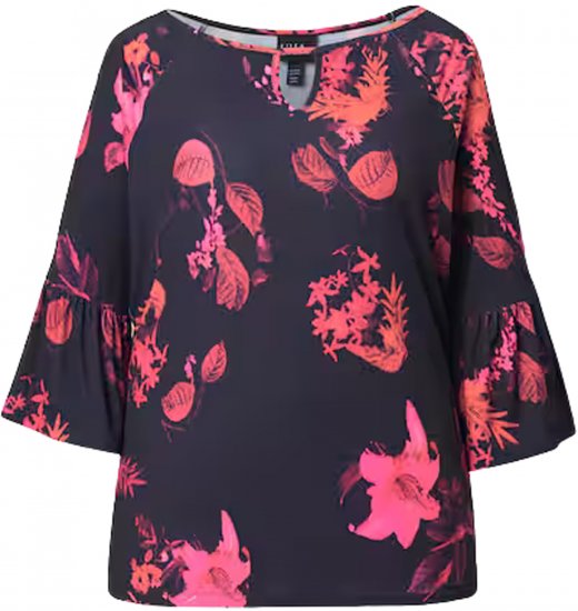 Ulla Popken Botanical Print Cold Shoulder Top Black - T-shirty - 