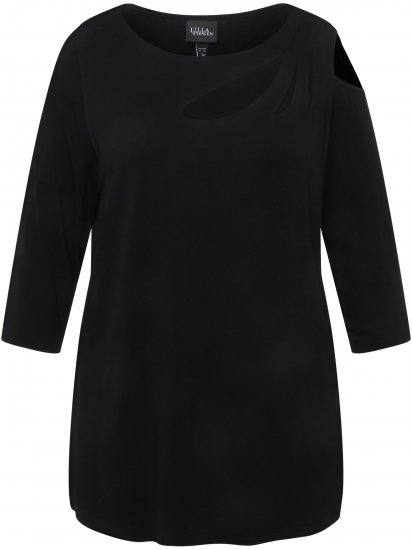 Ulla Popken Asymmetric Petal Cutouts A-line Fit Stretch Knit Top Black - T-shirty - 