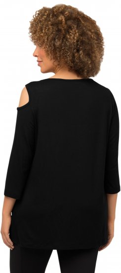 Ulla Popken Asymmetric Petal Cutouts A-line Fit Stretch Knit Top Black - T-shirty - 