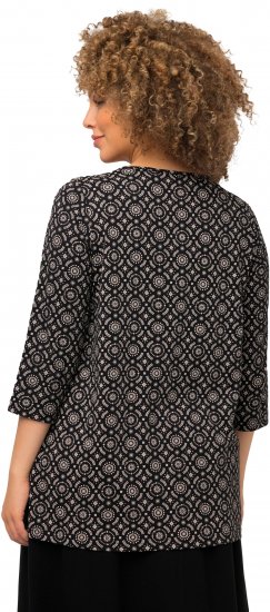 Ulla Popken 3/4 Sleeve Geometric Graphic Tee Black - T-shirty - 