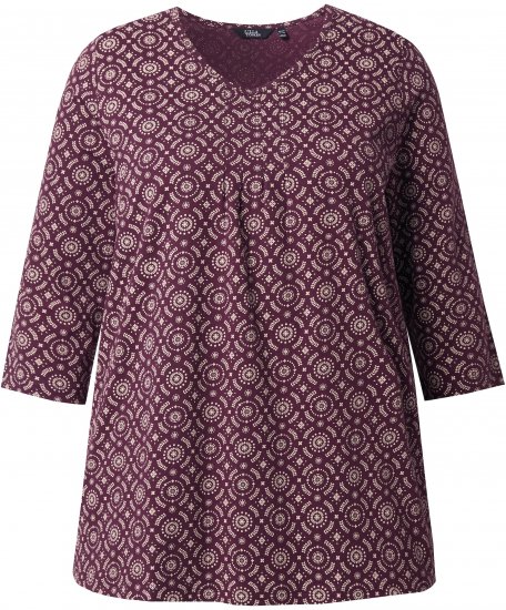 Ulla Popken 3/4 Sleeve Geometric Graphic Tee Plum - T-shirty - 