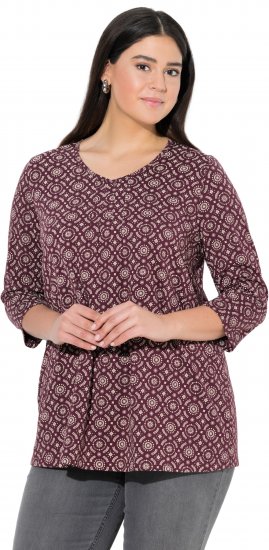 Ulla Popken 3/4 Sleeve Geometric Graphic Tee Plum - T-shirty - 