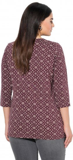 Ulla Popken 3/4 Sleeve Geometric Graphic Tee Plum - T-shirty - 