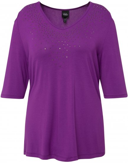 Ulla Popken Rhinestone Detail 3/4 Sleeve Tee Blackberry - Koszulki z nadrukiem dla kobiet - 
