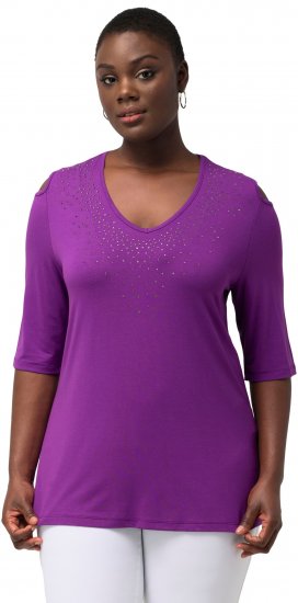 Ulla Popken Rhinestone Detail 3/4 Sleeve Tee Blackberry - Koszulki z nadrukiem dla kobiet - 
