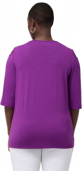 Ulla Popken Rhinestone Detail 3/4 Sleeve Tee Blackberry - Koszulki z nadrukiem dla kobiet - 
