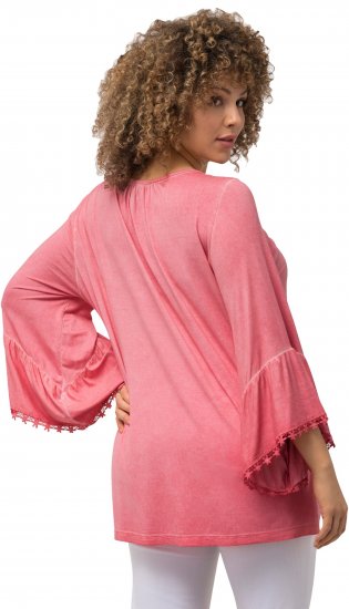 Ulla Popken Trumpet Sleeve Cold Dyed Tee Dark Pink - Koszulki z nadrukiem dla kobiet - 