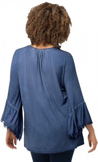 Ulla Popken Trumpet Sleeve Cold Dyed Tee Dove Blue - Koszulki z nadrukiem dla kobiet - 