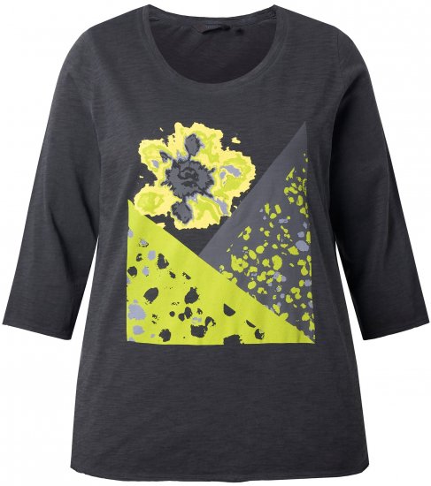 Ulla Popken Graphic Patch Print 3/4 Sleeve T-Shirt Black - T-shirty - 