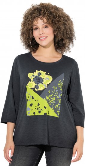 Ulla Popken Graphic Patch Print 3/4 Sleeve T-Shirt Black - T-shirty - 