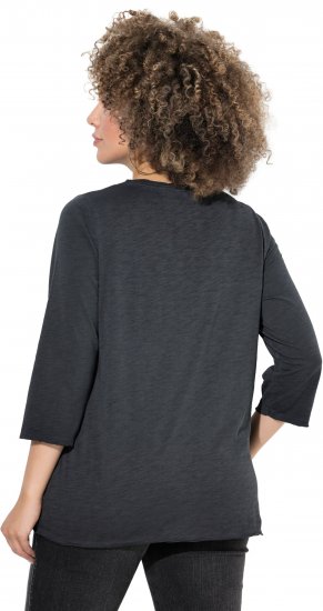 Ulla Popken Graphic Patch Print 3/4 Sleeve T-Shirt Black - T-shirty - 