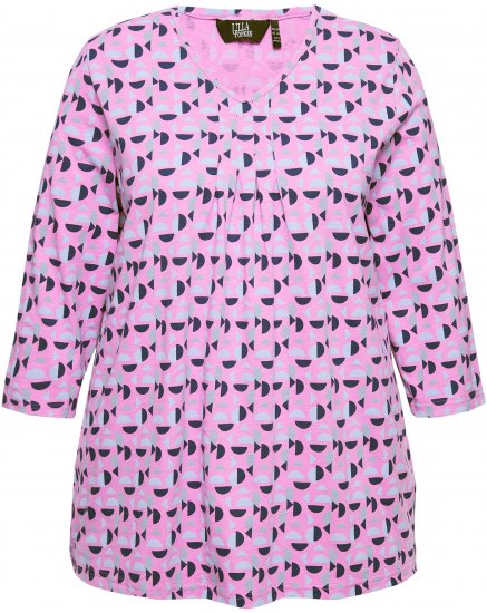 Ulla Popken Geometric Pattern 3/4 Sleeve Tee Amethyst - Koszulki z nadrukiem dla kobiet - 