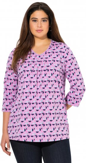Ulla Popken Geometric Pattern 3/4 Sleeve Tee Amethyst - Koszulki z nadrukiem dla kobiet - 