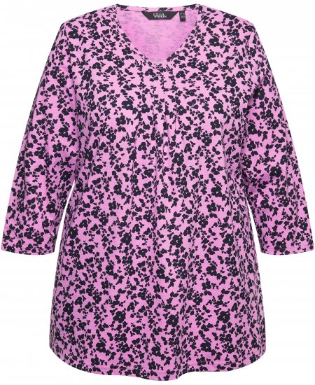 Ulla Popken Floral 3/4 Sleeve V-Neck A-Line Tee Amethyst - T-shirty - 