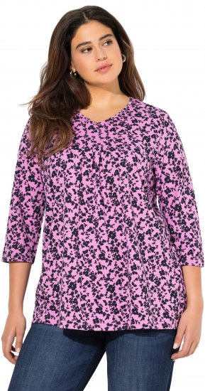 Ulla Popken Floral 3/4 Sleeve V-Neck A-Line Tee Amethyst - T-shirty - 
