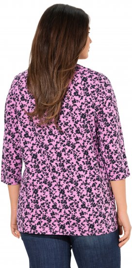Ulla Popken Floral 3/4 Sleeve V-Neck A-Line Tee Amethyst - T-shirty - 