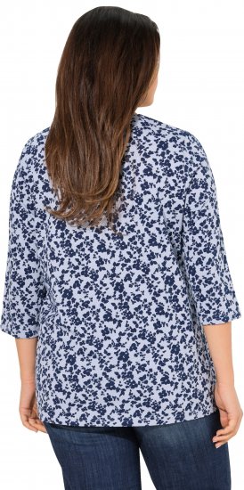 Ulla Popken Floral 3/4 Sleeve V-Neck A-Line Tee Blue - T-shirty - 
