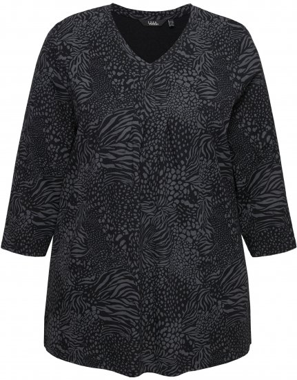Ulla Popken Animal Print 3/4 Sleeve V-Neck Tee Black - T-shirty - 