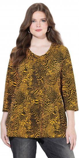 Ulla Popken Animal Print 3/4 Sleeve V-Neck Tee Neon Orange - T-shirty - 