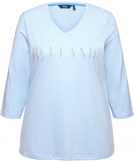 Ulla Popken Country Lettered 3/4 Sleeve Tee Soft Light Blue - Koszulki z nadrukiem dla kobiet - 