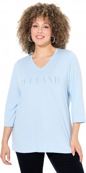 Ulla Popken Country Lettered 3/4 Sleeve Tee Soft Light Blue - Koszulki z nadrukiem dla kobiet - 