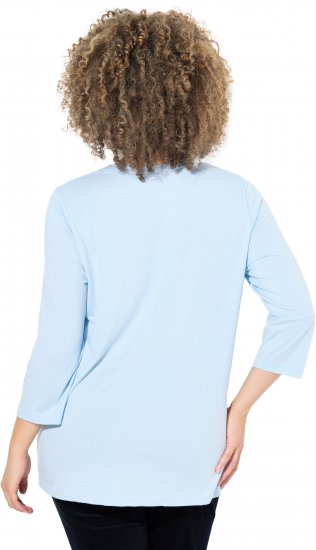 Ulla Popken Country Lettered 3/4 Sleeve Tee Soft Light Blue - Koszulki z nadrukiem dla kobiet - 