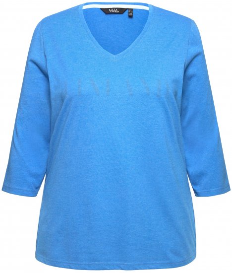 Ulla Popken Country Lettered 3/4 Sleeve Tee Teal Blue - Koszulki z nadrukiem dla kobiet - 