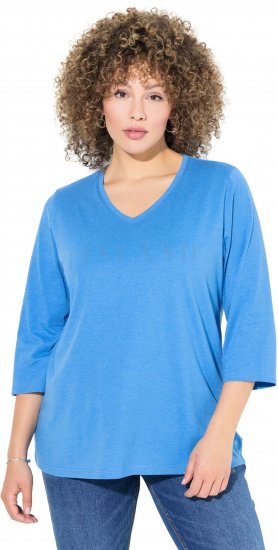 Ulla Popken Country Lettered 3/4 Sleeve Tee Teal Blue - Koszulki z nadrukiem dla kobiet - 