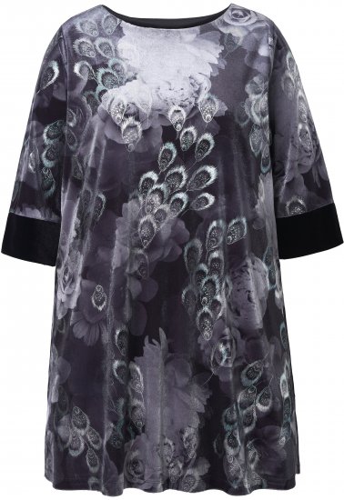 Ulla Popken Velvet Peacock Feather 3/4 Sleeve Tunic Blouse Black - T-shirty - 