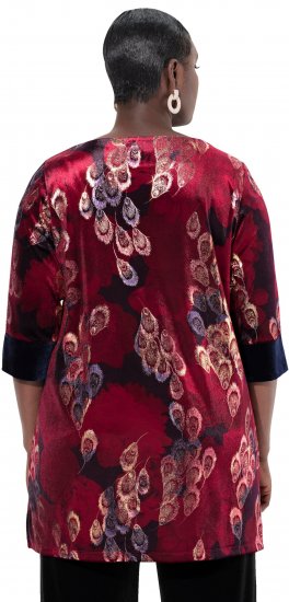 Ulla Popken Velvet Peacock Feather 3/4 Sleeve Tunic Blouse Wine Red - T-shirty - 