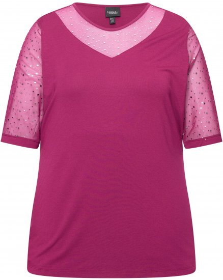 Ulla Popken Sequined Mesh Sleeve Blouse Aubergine - T-shirty - 