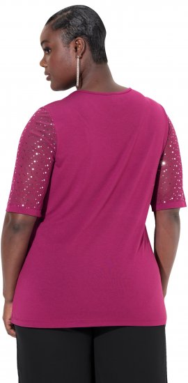 Ulla Popken Sequined Mesh Sleeve Blouse Aubergine - T-shirty - 