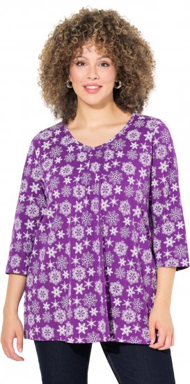 Ulla Popken Snowflake Print 3/4 Sleeve A-Line Tee Dark Purple - Koszulki z nadrukiem dla kobiet - 